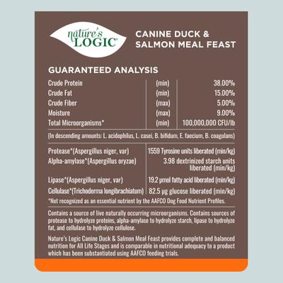 Nature's Logic 100% Natural Canine Duck & Salmon Meal Feast All Life Stages Dry Dog Food, 4.4-lb bag slide 6 of 9