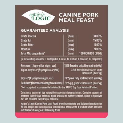 Nature's Logic 100% Natural Canine Pork Meal Feast All Life Stages Dry Dog Food, 25-lb bag slide 6 of 9